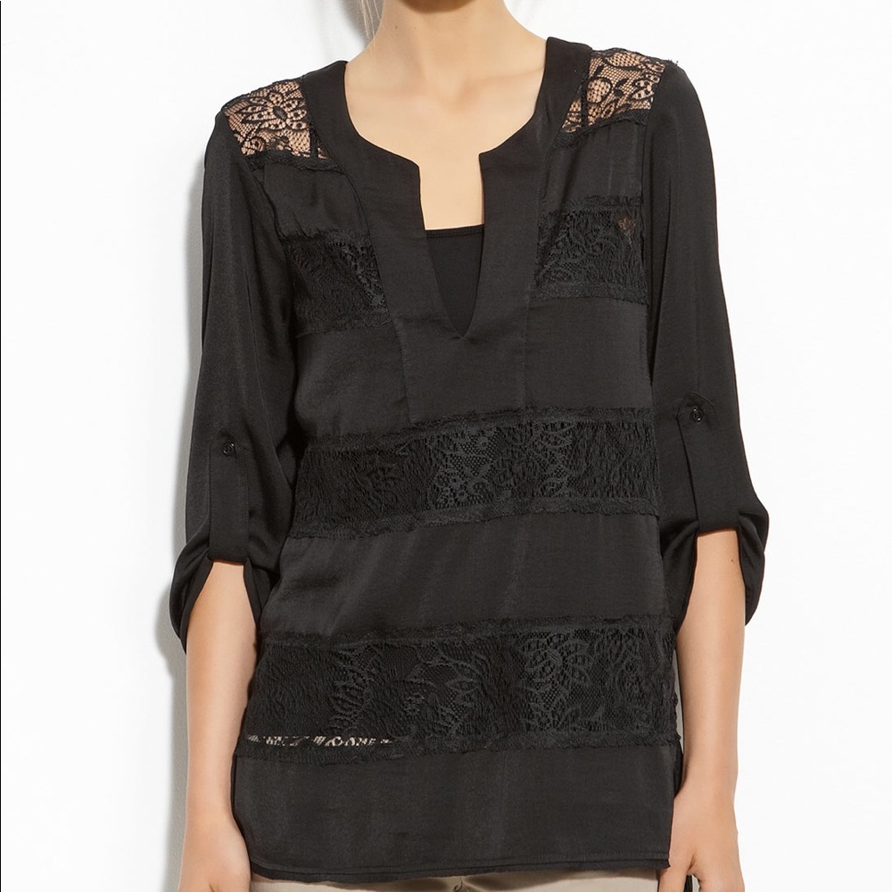 BCBG Maxazria satin & lace blouse